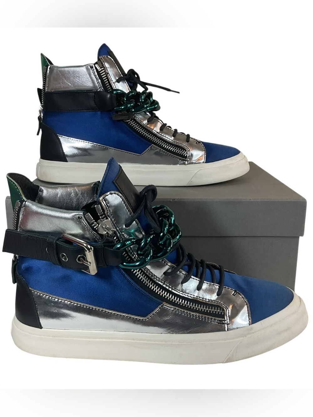 Giuseppe Zanotti London TR Uomo RDM460 Bluette High Top Sneakers EU 44 Chain Zip